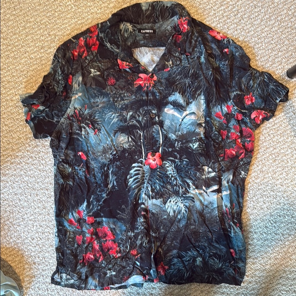Express Black and Red Floral Shirt